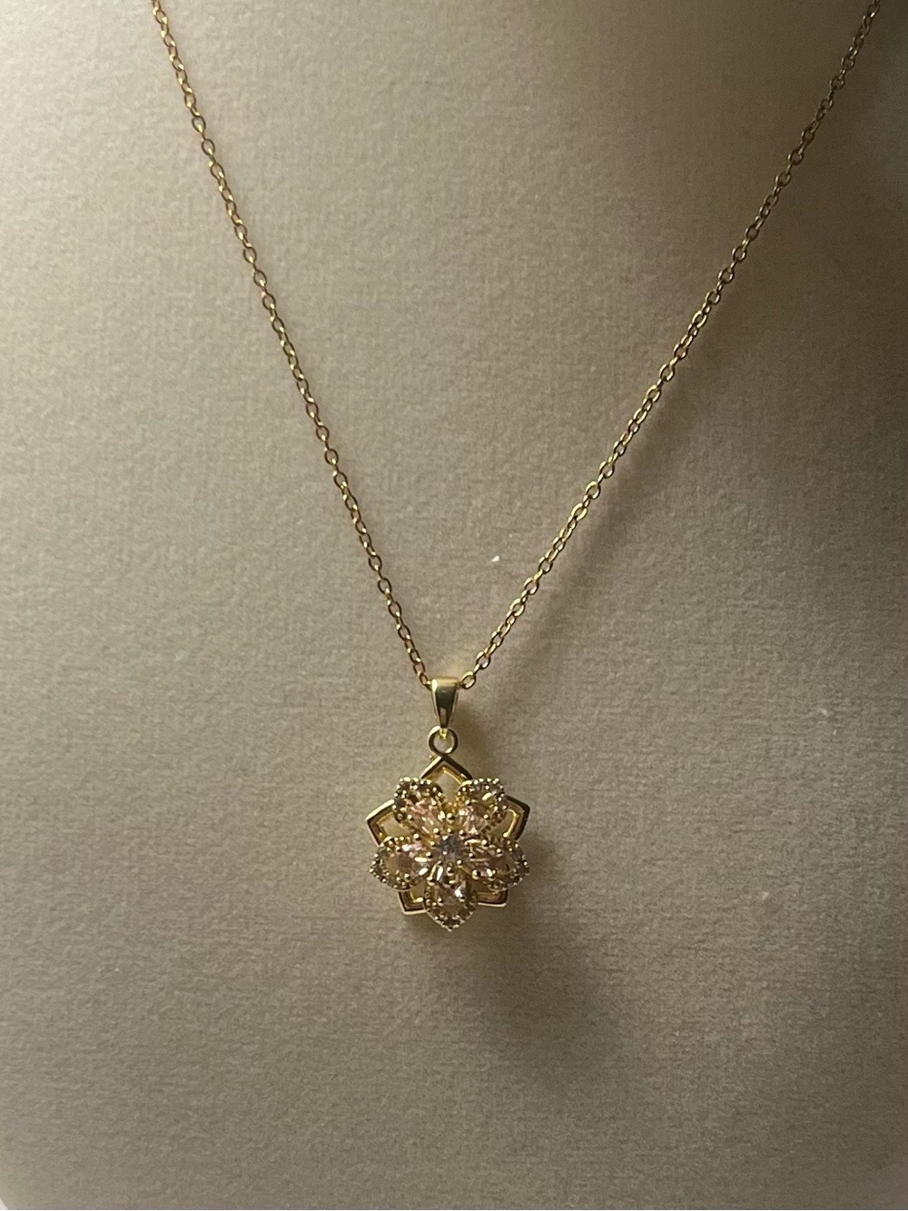 Fidget Spinner Flower CZ Gold Tone Stainless Steel Necklace